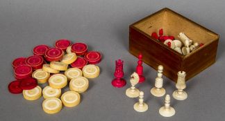 A late 18th century ivory and stained ivory Washington type chess set Together with a set of thirty