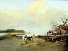 ANGLO-DUTCH SCHOOL (19th century) Figures in a Lowland Landscape Oil on canvas 60 x 45 cm,