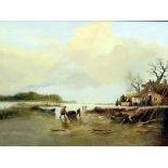 ANGLO-DUTCH SCHOOL (19th century) Figures in a Lowland Landscape Oil on canvas 60 x 45 cm,