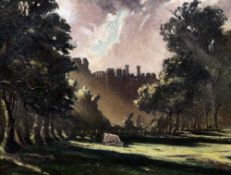 ENGLISH SCHOOL (20th century) Cow Grazing Before a Castle Oil on canvas 90.