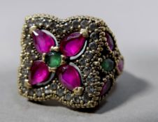 An Eastern, possibly Indian, unmarked gold and silver ruby,