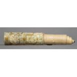 A 19th century Persian etched and gilt decorated bone scroll case Housing a small rolled scroll,