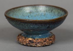 A Chinese Song porcelain bowl With allover blue mottled glaze, the foot unfinished. 11.