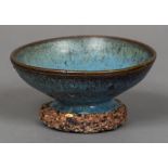 A Chinese Song porcelain bowl With allover blue mottled glaze, the foot unfinished. 11.