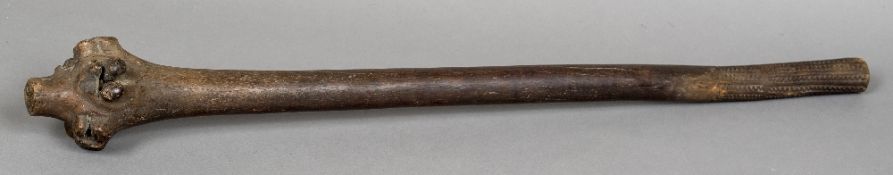 A large Fijian Dromudromu war club Formed from the root ball and trunk of a young ironwood sapling,