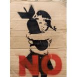 *AR BANKSY (born 1974) British Bomb Hugger Aerosol stencil on cardboard 56 x 76.