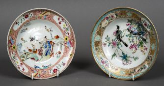 Two 19th century Chinese porcelain bowls One well painted with birds amongst flowering sprays,