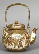 A 19th/20th century Japanese Satsuma pottery teapot The cover and body typically decorated with