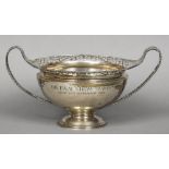 A silver presentation twin handled pedestal bowl, hallmarked Sheffield 1917,
