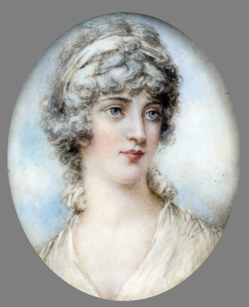 ENGLISH SCHOOL (19th century) Portrait Miniature of Gertrude Wallace Watercolour on ivory 7.5 x 8.