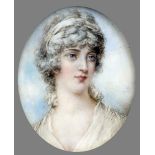 ENGLISH SCHOOL (19th century) Portrait Miniature of Gertrude Wallace Watercolour on ivory 7.5 x 8.