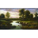 HENRY COOPER (flourished 1910-1925) British Cattle Watering in River Landscapes Oils on