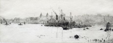 WILLIAM LIONEL WYLLIE (1851-1931) British Sugar Boats at Greenwich Limited edition etching Signed