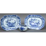 A pair of 18th century Chinese porcelain blue and white plates Of canted rectangular form,