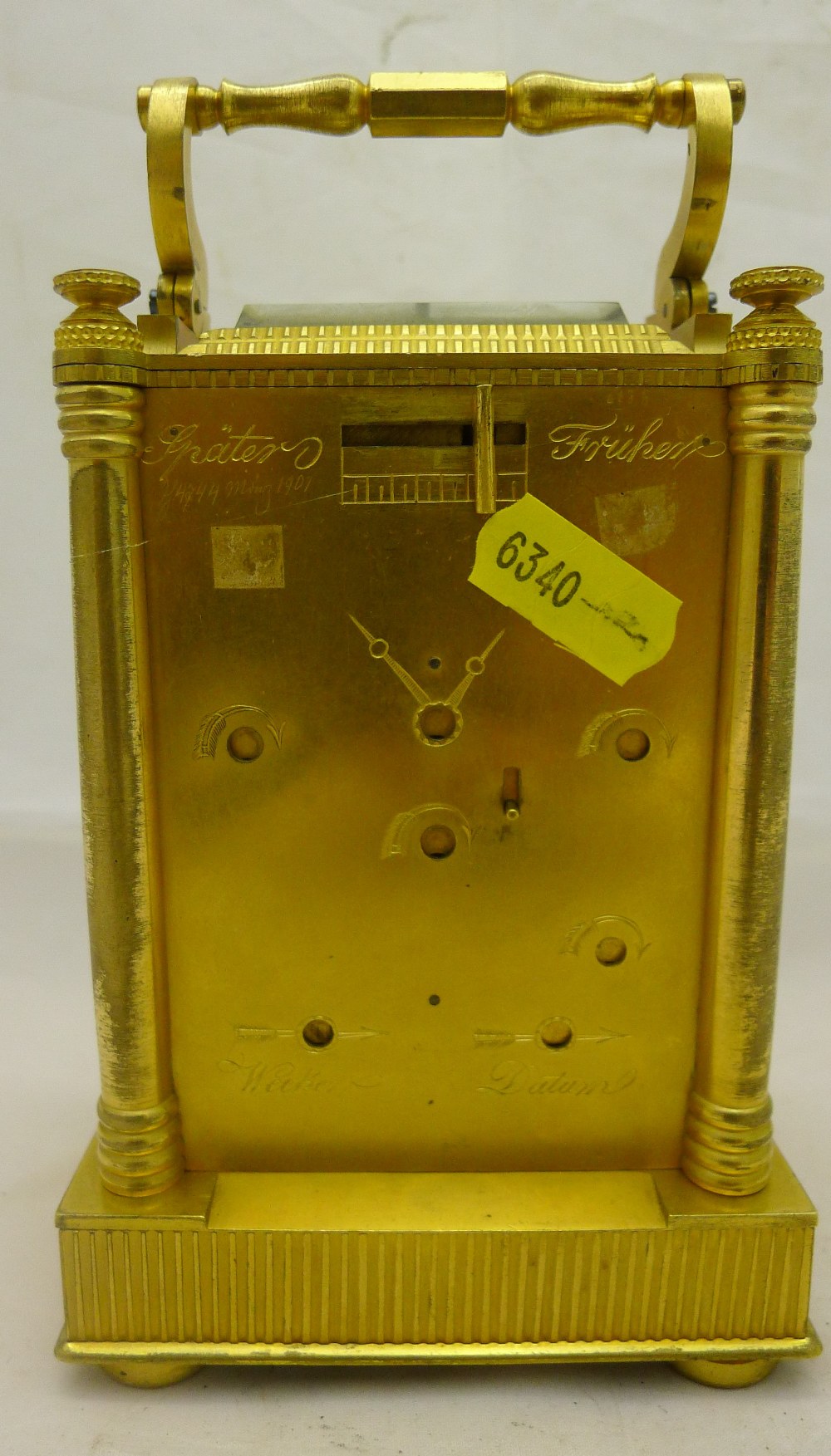 A 19th century Austrian lacquered brass cased multi-dial repeating carriage clock The white - Image 4 of 8