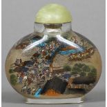 A Chinese inside painted glass snuff bottle and stopper Extensively worked with figures in an urban