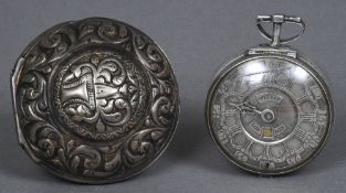 An 18th century silver pair cased verge pocket watch The outer unmarked white metal case with