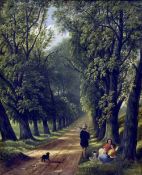 ENGLISH SCHOOL (19th century) Figures Resting by a Tree Lined Path Oil on canvas 35.