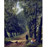 ENGLISH SCHOOL (19th century) Figures Resting by a Tree Lined Path Oil on canvas 35.