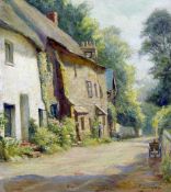 FRANK DIXON (1862-1936) British Thurlston Village Street Showing the Church House Built in the Time