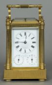 A 19th century Austrian lacquered brass cased multi-dial repeating carriage clock The white