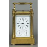 A 19th century Austrian lacquered brass cased multi-dial repeating carriage clock The white