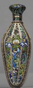 A 19th century French unmarked silver filigree enamel decorated scent bottle With scrolling foliate