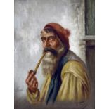 *AR RAFFAELE FRIGERIO (1875-1948) Italian The Pipe Smoker Oil on canvas Signed 29 x 39.