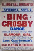 A vintage bill poster advertising Bing Crosby Dance Midland Counties Champ. 1939 at St.