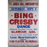 A vintage bill poster advertising Bing Crosby Dance Midland Counties Champ. 1939 at St.