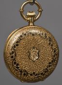 A 19th century Continental 18 ct gold and enamel cased mid-size keyless wind full hunter pocket