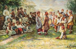 EASTERN SCHOOL (20th century) Mongolian Festival Oil on board Indistinctly signed 58.