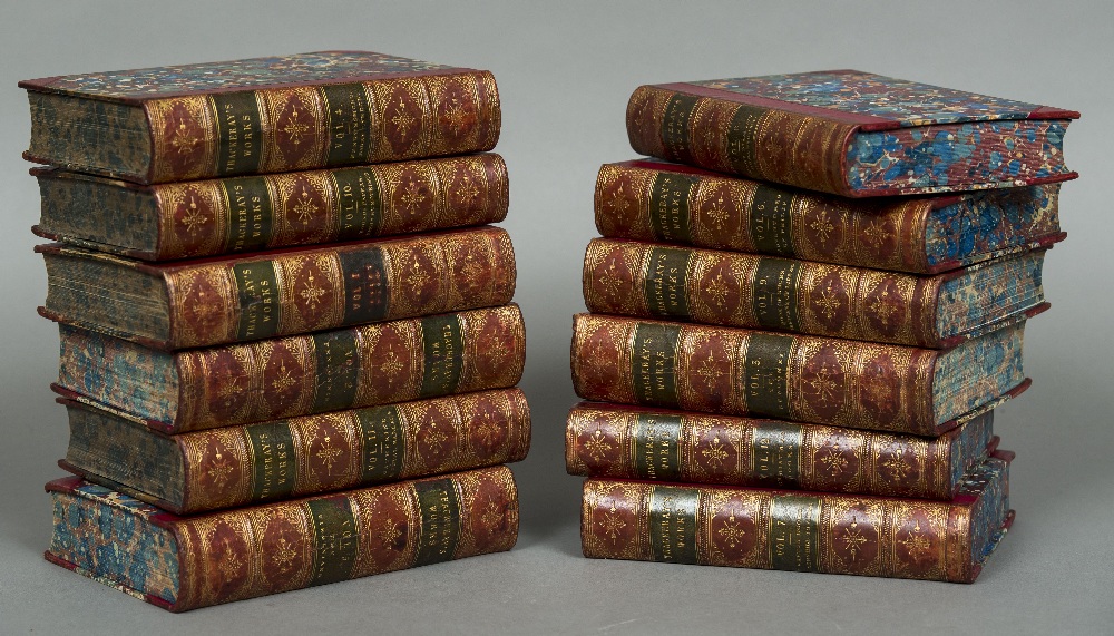 Thackeray, William. The Works, 1880, complete in 12 vols, half calf.