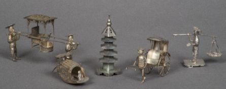 A collection of late 19th/early 20th century small Chinese silver items Including: sedan chair