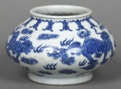 A Chinese blue and white porcelain bowl Of squat baluster form,