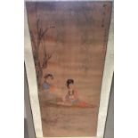 CHINESE SCHOOL (19th/20th century) Ladies in a Punt Watercolour scroll painting Signed and with