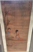 CHINESE SCHOOL (19th/20th century) Ladies in a Punt Watercolour scroll painting Signed and with