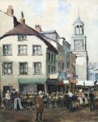 *AR G J COTTON (20th century) British A Continental Market Oil on canvas Signed,