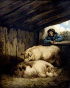 GEORGE MORLAND (1763-1804) British The Pig Sty Oil on canvas Signed 41.