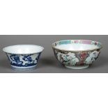 A Chinese blue and white porcelain bowl together with another The former decorated with various