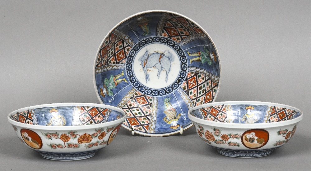 A set of three 19th/20th century Japanese Arita porcelain bowls Comprising: one larger and a