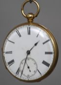 A late Victorian 18 ct gold cased gentleman's key wind open faced pocket watch The 4.