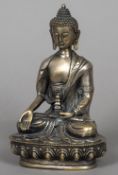 A Chinese silvered bronze figure of Buddha Typically modelled seated. 20 cm high.