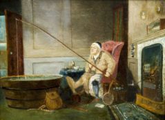 ENGLISH SCHOOL (19th century) The Armchair Angler Oil on canvas 44 x 33 cm,