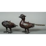 A pair of cloisonne decorated censors Each formed as an Asiatic pheasant, each modelled standing,