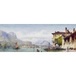 GABRIEL CARELLLI (1820-1880) Anglo-Italian Italian Lake Scene Watercolour Signed 32 x 12 cm,
