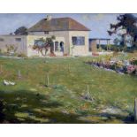 *AR FREDERICK HALL (1860-1948) British A Summers Garden Oil on board Signed 38.