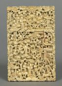 A 19th century Canton carved ivory card case Of typical slender rectangular form,