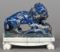 A Chinese carved lapis lazuli animalier group Modelled as a lion attacking a crocodile,