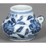 A small Chinese blue and white porcelain vessel Of baluster form, with suspension loop,